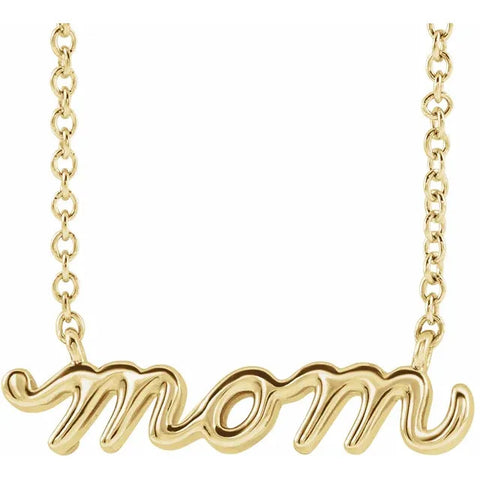 14K Yellow Gold Petite Mom Script 18" Necklace