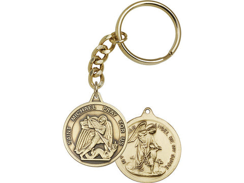 Antique Gold St. Michael the Archangel Keychain 