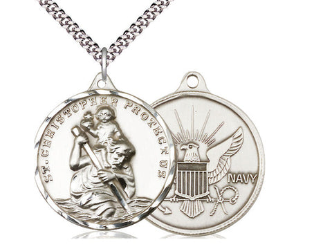 St. Christopher Navy Medal, Sterling Silver 