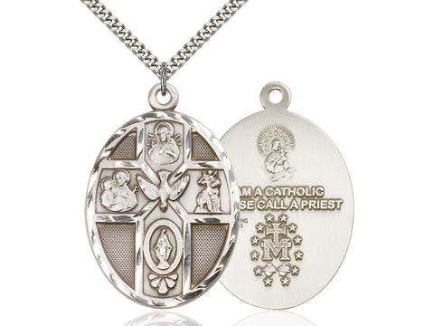5 Way Cross Holy Spirit Medal, Sterling Silver 