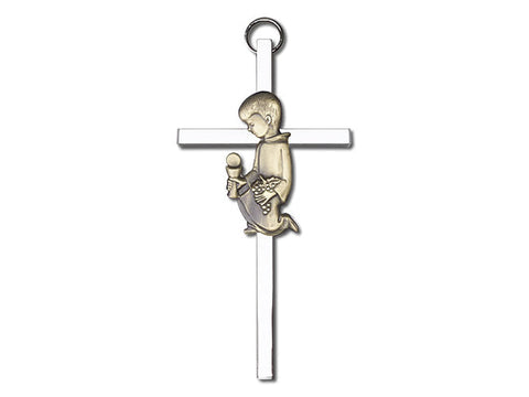 4 inch Antique Gold Communion Boy on a Polished Silver Finish Cross