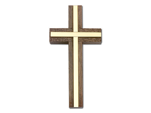 4 inch Plain Crucifix, Walnut with Antique Gold inlay