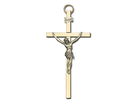 4 inch Antique Gold Crucifix on a Polished Brass Cross