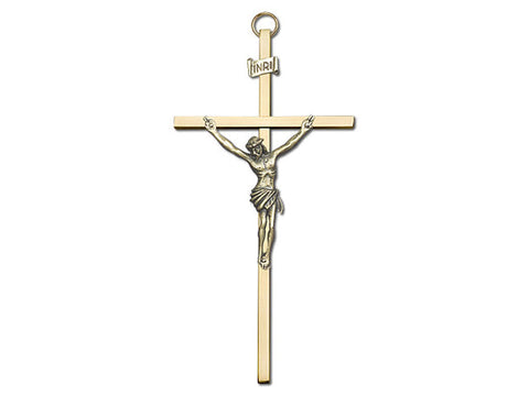 6 inch Antique Gold Crucifix on a Polished Brass Cross