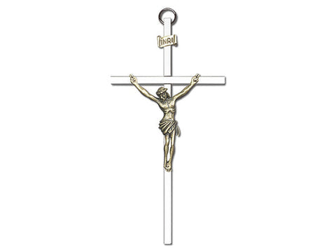 6 inch Antique Gold Crucifix on a Polished Silver Finish Cross