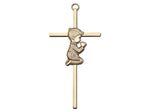 6 inch Antique Gold Praying Boy on a Polished Brass Cross