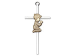 6 inch Antique Gold Praying Boy on a Polished Silver Finish Cross