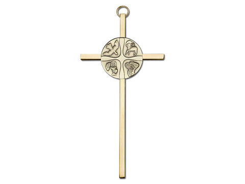 6 inch Antique Gold Christian Life on a Polished Brass Cross