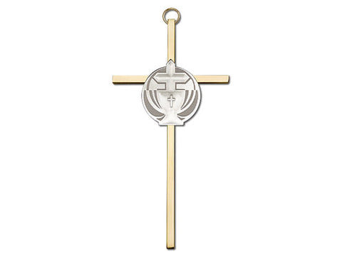 6 inch Antique Silver Communion on a Polished Silver Finish Cross