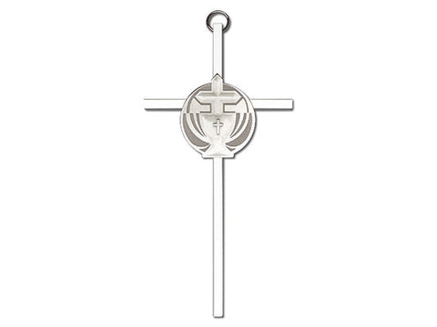 6 inch Antique Silver Communion on a Polished Brass Cross