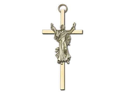 4 inch Antique Gold Risen Christ on a Polished Brass Cross