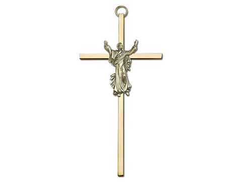 6 inch Antique Gold Risen Christ on a Polished Brass Cross