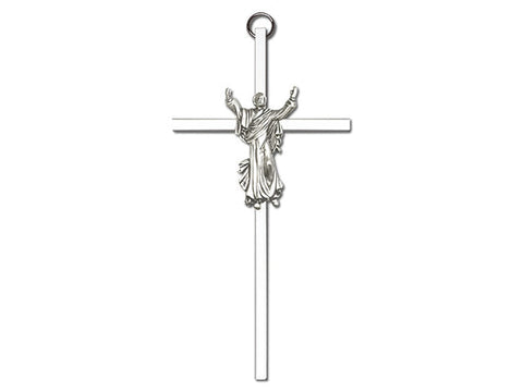 6 inch Antique Silver Risen Christ on a Polished Silver Finish Cross