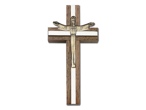 4 inch Risen Christ Cross, Walnut with Antique Gold inlay