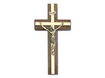 4 inch Antique Gold Crucifix, Walnut with Polished Brass inlay