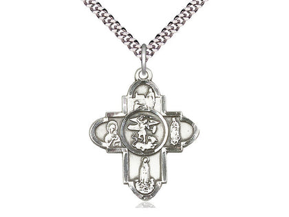 Our Lady 5 Way Cross Pendant, Sterling Silver 