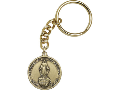 Antique Gold Our Lady of the Highway Keychain