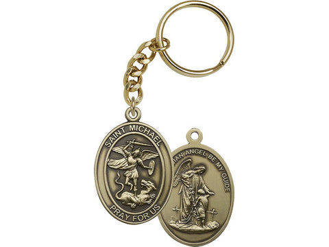 Antique Gold St. Michael the Archangel Keychain