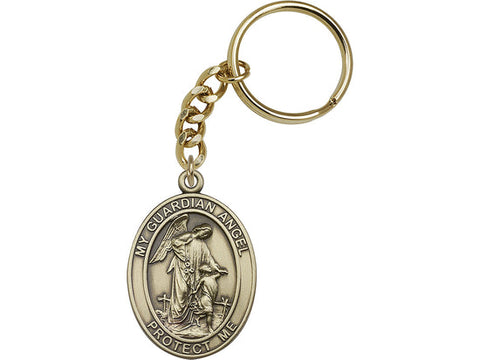 Antique Gold Guardian Angel Keychain 