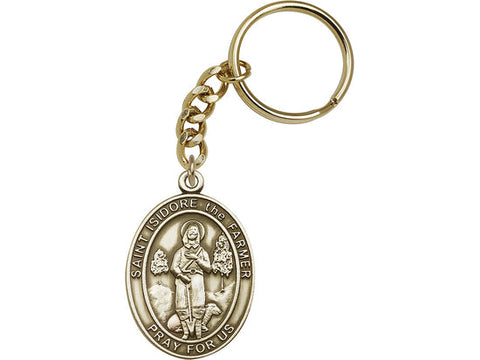 Antique Gold St. Isidore the Farmer Keychain