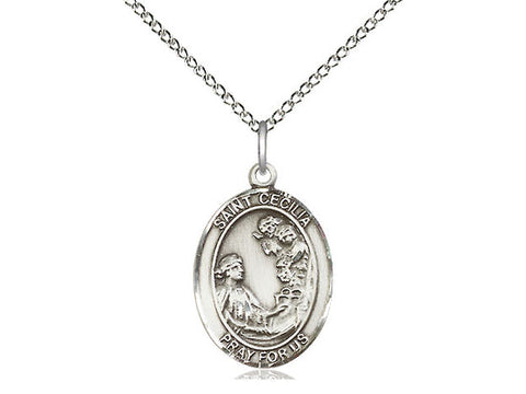 St. Cecilia Medal, Sterling Silver, Medium, Dime Size 