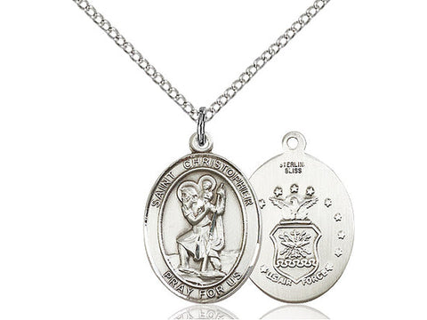St. Christopher Air Force Medal, Sterling Silver, Medium, Dime Size 