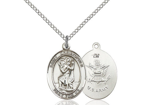St. Christopher Army Medal, Sterling Silver, Medium, Dime Size 