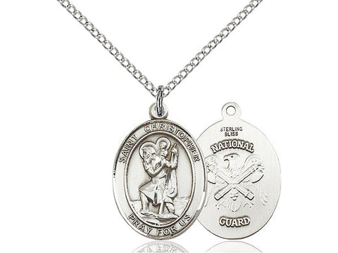 St. Christopher National Guard Medal, Sterling Silver, Medium, Dime Size 