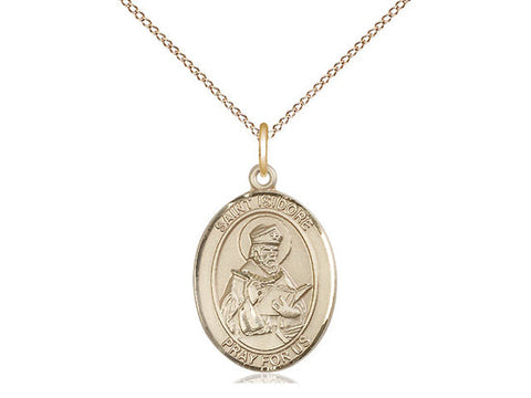 St. Isidore of Seville Medal, Gold Filled, Medium, Dime Size 