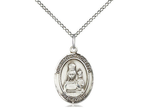 Our Lady of Loretto Medal, Sterling Silver, Medium, Dime Size 