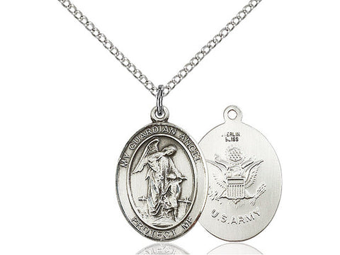 Guardian Angel Army Medal, Sterling Silver, Medium, Dime Size 