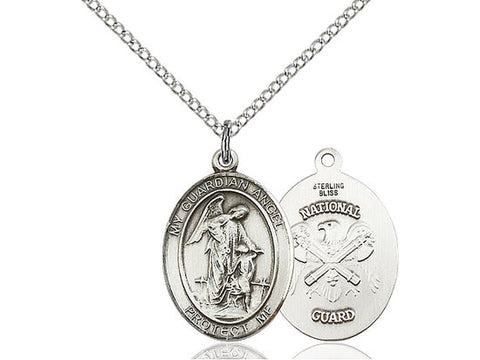 Guardian Angel National Guard Medal, Sterling Silver, Medium, Dime Size 