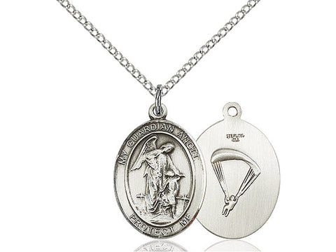 Guardian Angel Paratrooper Medal, Sterling Silver, Medium, Dime Size 
