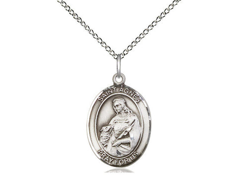 St. Agnes of Rome Medal, Sterling Silver, Medium, Dime Size 