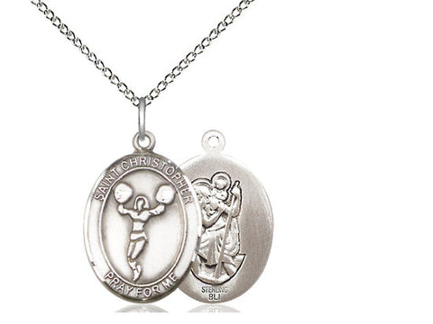St. Christopher Cheerleading Medal, Sterling Silver, Medium, Dime Size 