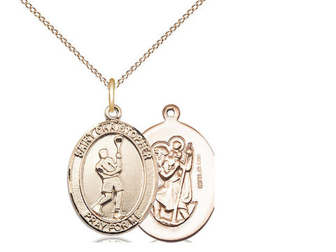 St. Christopher Lacrosse Medal, Gold Filled, Medium, Dime Size 