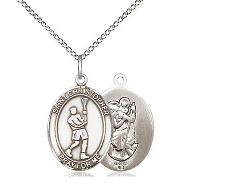 St. Christopher Lacrosse Medal, Sterling Silver, Medium, Dime Size 