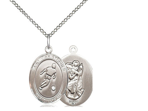 St. Christopher Soccer Medal, Sterling Silver, Medium, Dime Size 