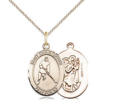 St. Christopher Ice Hockey Medal, Gold Filled, Medium, Dime Size 