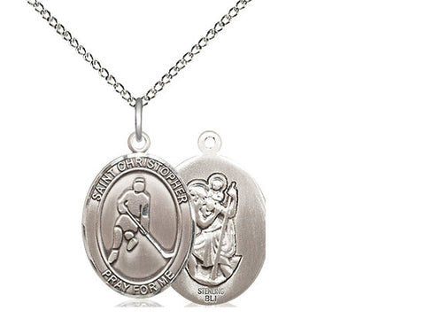 St. Christopher Ice Hockey Medal, Sterling Silver, Medium, Dime Size 