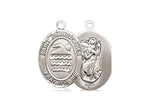 St. Christopher Swimming Medal, Sterling Silver, Medium, Dime Size 