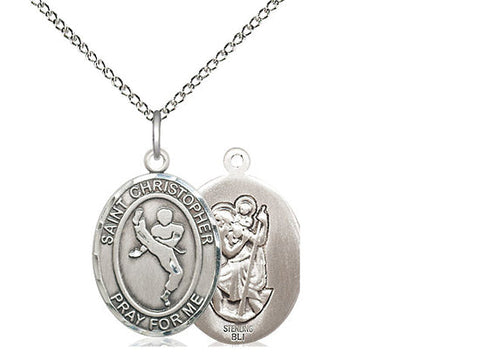 St. Christopher Martial Arts Medal, Sterling Silver, Medium, Dime Size 