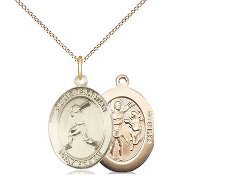 St. Sebastian Baseball Medal, Gold Filled, Medium, Dime Size 
