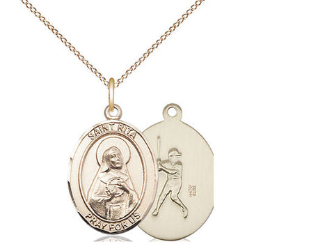 St. Rita Baseball Medal, Gold Filled, Medium, Dime Size 