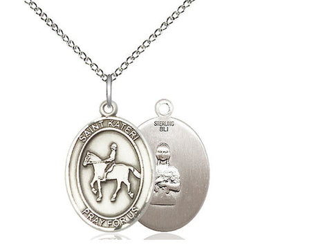 St. Kateri Equestrian Medal, Sterling Silver, Medium, Dime Size 