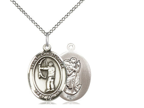 St. Christopher Archery Medal, Sterling Silver, Medium, Dime Size 