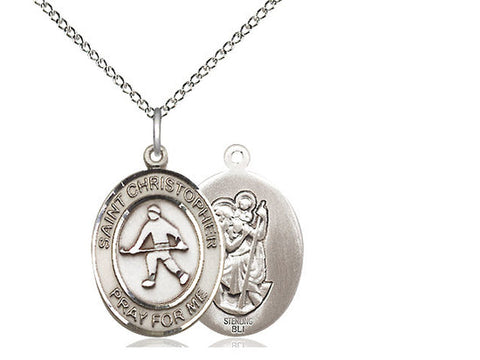 St. Christopher Field Hockey Medal, Sterling Silver, Medium, Dime Size 