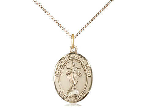 Our Lady of All Nations Medal, Gold Filled, Medium, Dime Size 