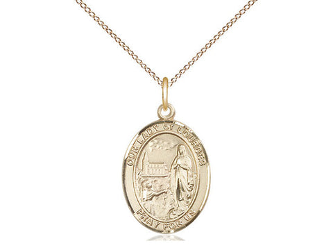 Our Lady of Lourdes Medal, Gold Filled, Medium, Dime Size 