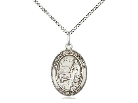 Our Lady of Lourdes Medal, Sterling Silver, Medium, Dime Size 